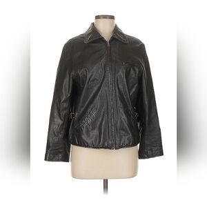 Vintage 90s Ralph Lauren 100% Leather Jacket Womens 8 Black Waist Buckles
